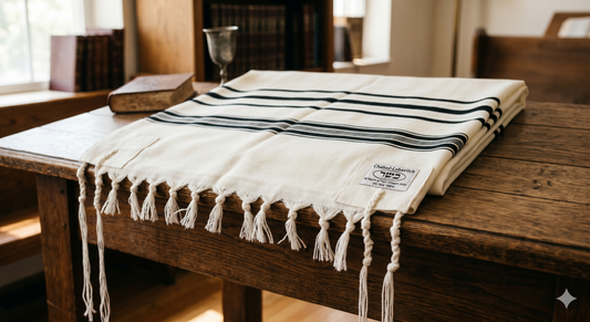 Talit Habad en laine avec tsitsit surveillés selon la tradition Loubavitch